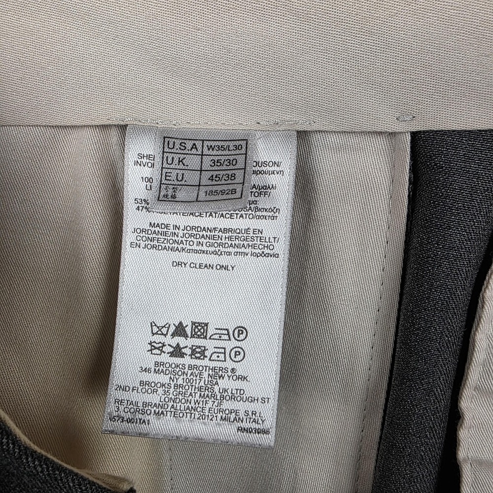 Brooks Brothers Pants Mens 35x30 Gray 346 Wool Dress Flat Front Lined Trousers - Picture 7 of 11
